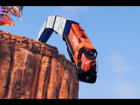 Trains vs. Cliff 😱 BeamNG.Drive is the best 4K video