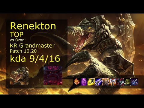 Renekton Top vs Ornn - KR Grandmaster 9/4/16 Patch 10.20 Gameplay // [롤] 레넥톤 vs 오른 탑