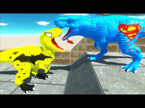 SUPERMAN T-REX vs BATMAN T-REX DEATH FALL - Animal Revolt Battle Simulator