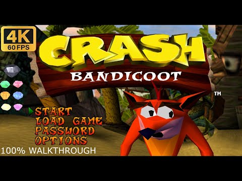 Crash Bandicoot (PS1) 100% Walkthrough (All gems, all keys, all bonus levels) No damage (4K 60FPS)