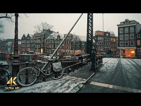 Snow Walk in Amsterdam • 4K ASMR