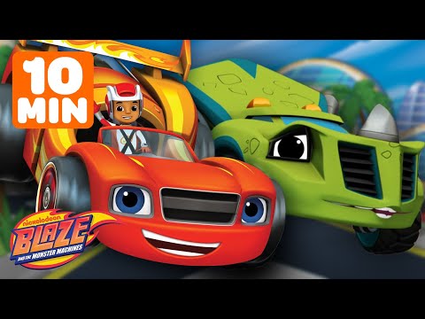 Race Car Blaze Races on a SLIPPERY Track ????️ | 10 Minute Compilation | Blaze and the Monster Machines