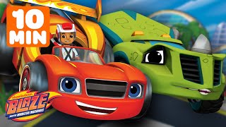 Race Car Blaze Races on a SLIPPERY Track 🌧️ | 10 Minute Compilation | Blaze and the Monster Machines