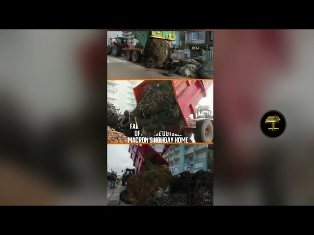 Granjeros tiran toneladas de estiércol frente a la villa de Macron