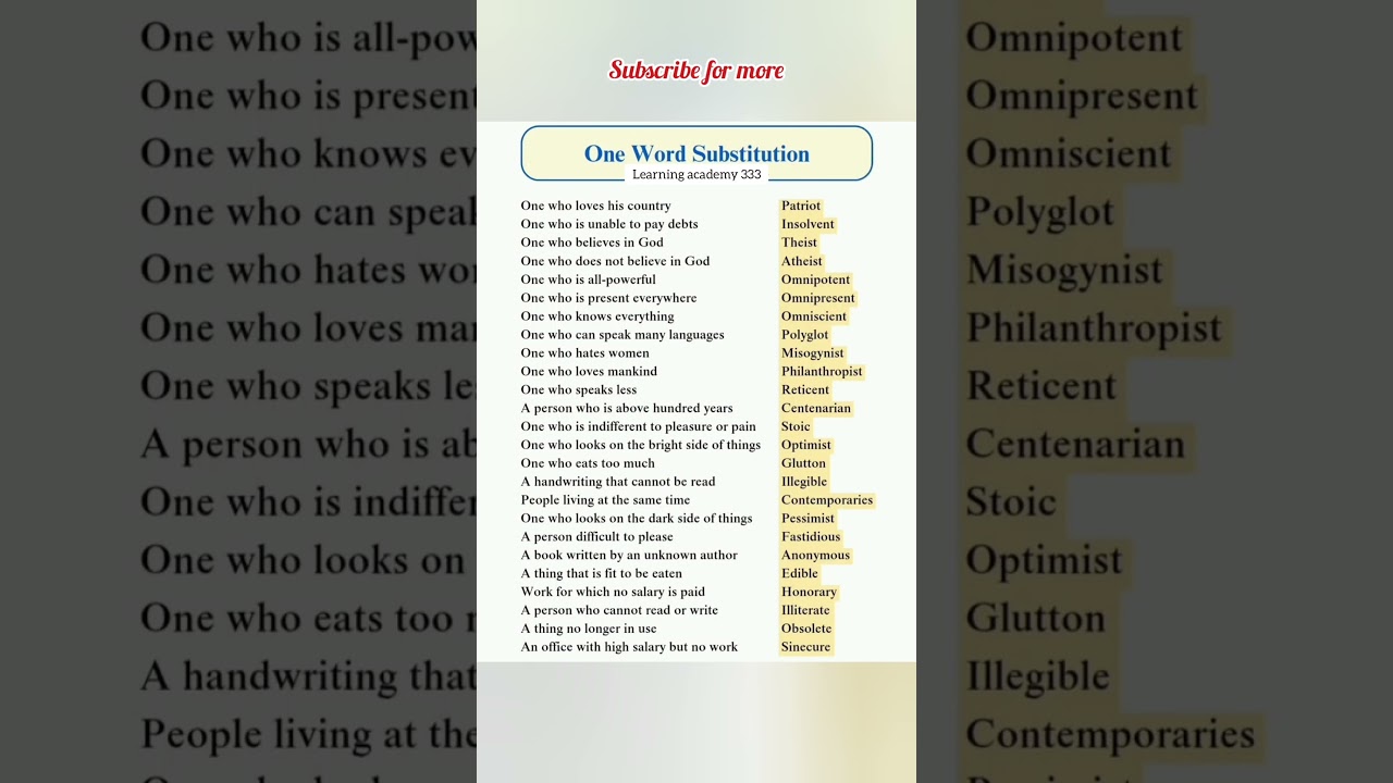 One word substitution 📗✅ #english #substitution #shorts