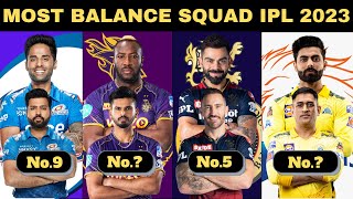 Most Balanced Squad in IPL 2023 (Ranking 10-1) | IPL 2023 All Team Squad | CSK | MI | KKR | News