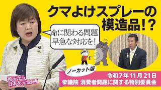 【ノーカット】命を守れ！クマ避けスプレーの模倣品対策を。消費者問題に関する特別委員会で質疑　#国民民主党 #江原くみ子 #消費者問題