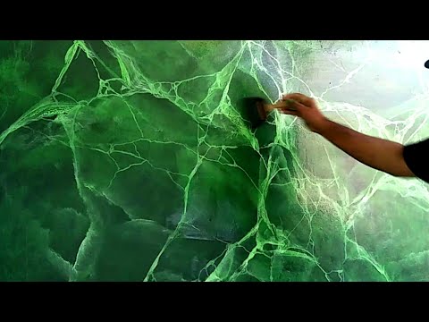 , title : 'Dengan Kuas Spon Busa Membuat Retak Motif Marmer Warna Hijau !! Green Marble Painting Effect'