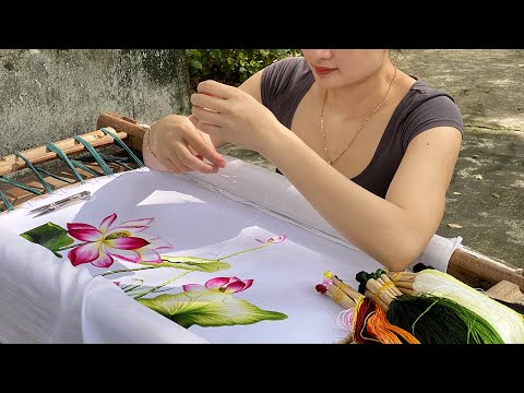 Lotus Flower Embroidery of Traditional Hand Embroidery Art [Free Download Pattern]