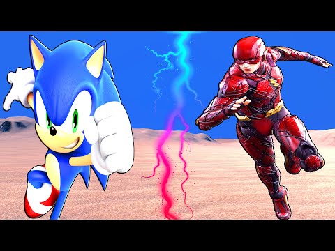SONIC THE HEDGEHOG VS FLASH WHO IS THE FASTEST SUPER HERO 😱 -UEBS
