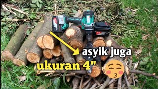 potong pohon menggunakan mesin bor dan adapter chain saw 4