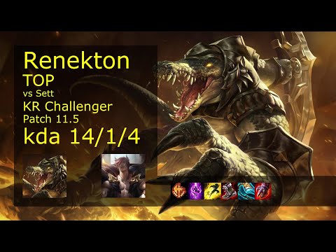 Renekton vs Sett Top - KR Challenger 14/1/4 Patch 11.5 Gameplay // [롤] 레넥톤 vs 세트 탑