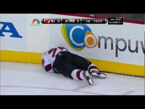 Zac Rinaldo hit on Volchenkov. NJ Devils vs Philadelphia Flyers Game 5 5/8/12 NHL Hockey