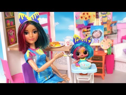 Barbie Doll LOL Splatters Family School Morning Routine - Barbie Classroom Toy