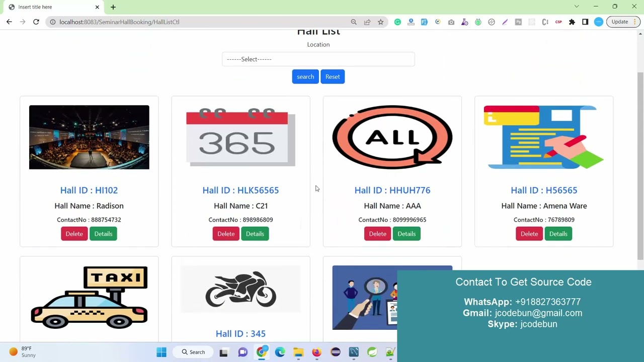 Seminar Hall Booking System project in java using JSP and Servlet with source code