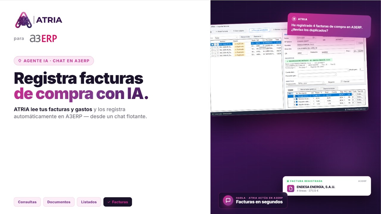 Atria: registra facturas de compra en A3ERP con IA