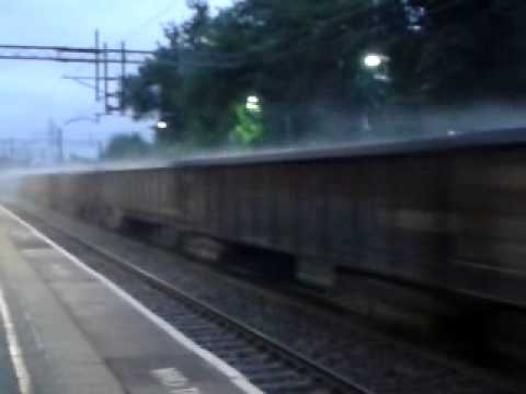 Acton Bridge 2.7.2013 - DBS EWS Class 66 66050 WCML Freight - looks like its on fire!!