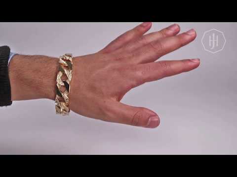 B6- 9ct Yellow Gold Textured Square Solid Curb Bracelet- 16mm