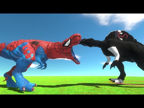 SPIDERMAN T-REX vs VENOM SPINOSAURUS - Animal Revolt Battle Simulator