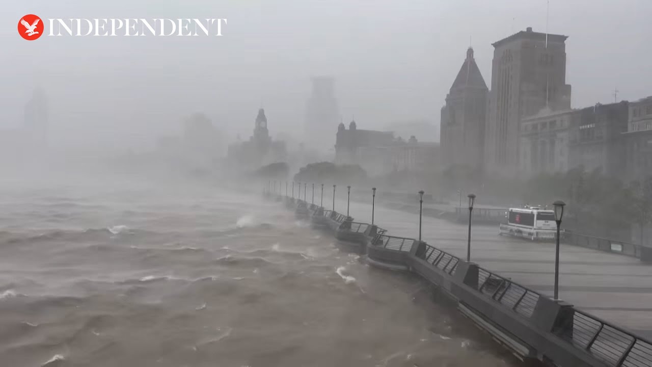 Strong winds and rain in Shanghai as Typhoon Bebinca makes landfall