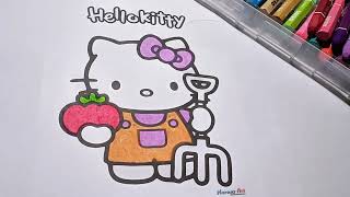 Hello kitty coloring part 7 | easy Hello kitty drawing and painting | learn colors for children