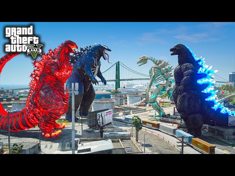 Shin Godzilla, Venom Zilla Vs Heisei Godzilla, Zombie Godzilla ( GTA V Mods )