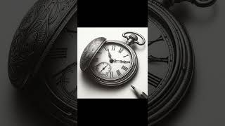 A lifelike pencil sketch of an antique pocket watch, displayed on a stark white background