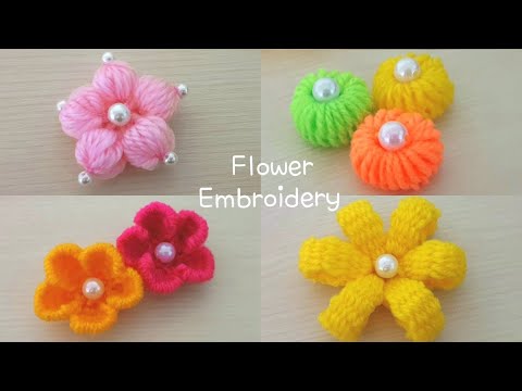 4 Amazing Flower Crafts Ideas with Woolen yarn - Hand Embroidery Design Trick - Sewing Hack