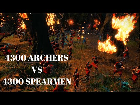 Total War: Three Kingdoms - 4300 ARCHERS VS 4300 SPEARMEN (at night)