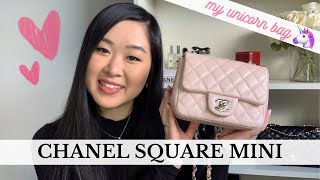 MY UNICORN BAG 🦄  CHANEL SQUARE MINI IN SAKURA PINK 🌸 - REVIEW, WHAT FITS INSIDE & HOW I GOT IT