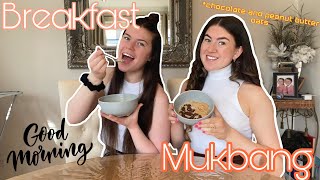 BREAKFAST MUKBANG | HOT GIRL SUMMER CHITCHAT | Chocolate Peanut Butter Oats| Karlee and Ambalee.