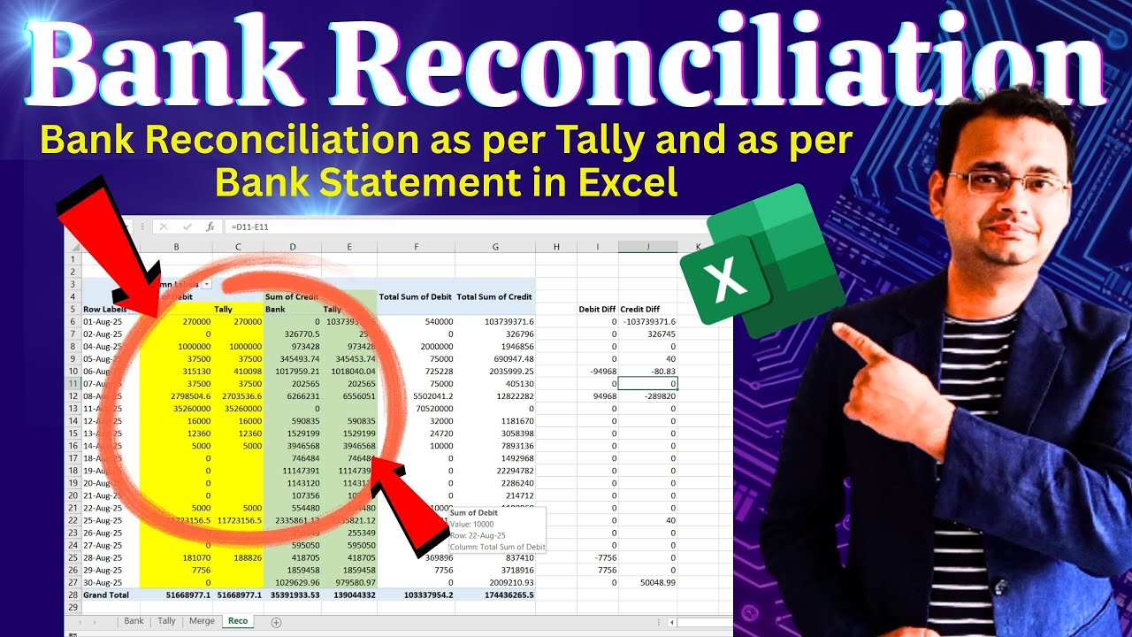 Bank Reconciliation as per Tally and as per Bank Statement in Excel | How to Compare 2 Excel Sheets