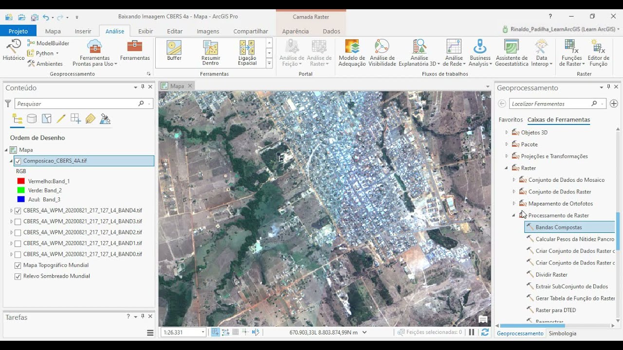 Composição Colorida Imagens CBERS 4-A com resolução espacial de 2 metros (ArcGis Pro em português).