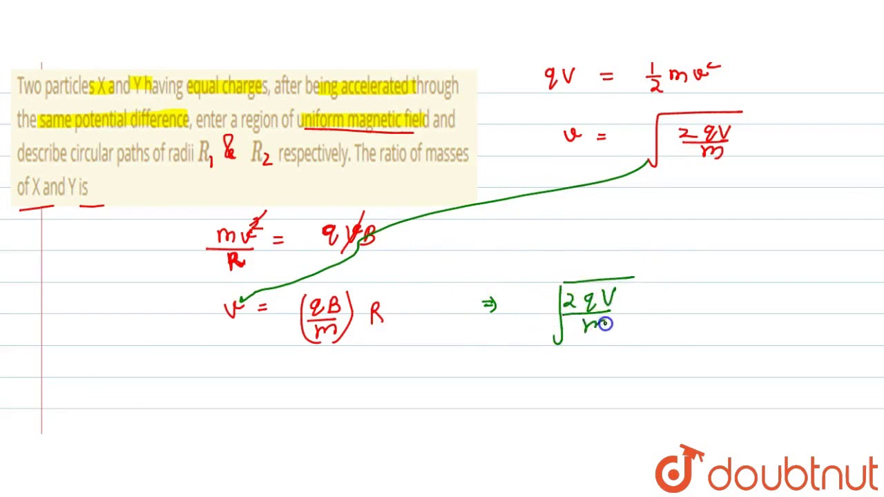 Two particles X and Y having equal charges, after being accelerated through the same
