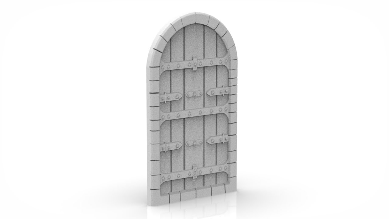 Porta medievale in legno con cerniere in metallo e serratura Modello di stampa 3D