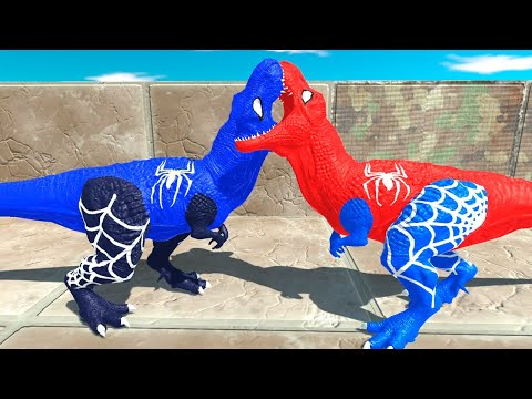 BLUE SPIDER-MAN vs SPIDER-MAN T-REX DEATH FALL - Animal Revolt Battle Simulator