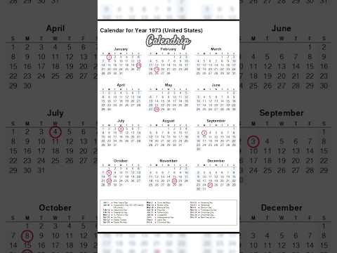 Calendar 1973 #monthsoftheyear