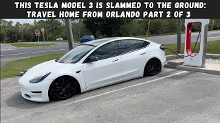 This Tesla Model 3 Is Slammed To The Ground: Travel Home From Orlando Part 2 of 3