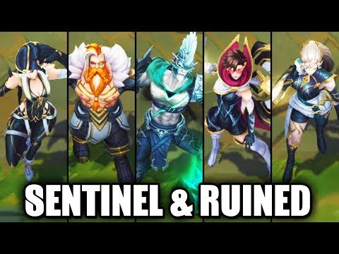 All New Sentinel & Ruined Skins Spotlight Vayne Irelia Diana Pantheon Riven Olaf League of Legends L