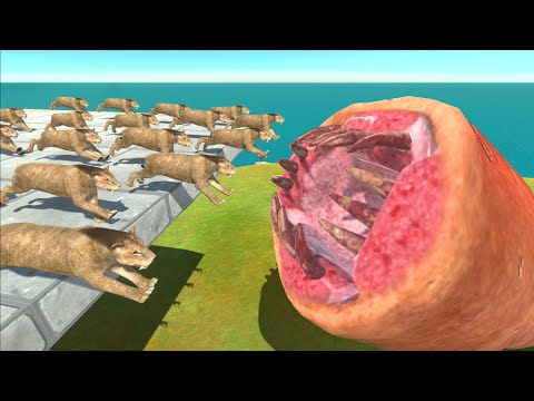 Prehistoric animals try to jump over giant insects - Animal Revolt Battle Simulator