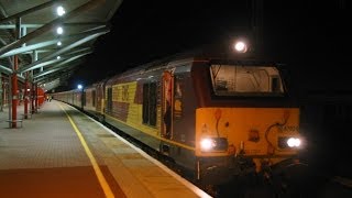 preview picture of video 'UK: Two Class 67 diesel locos depart Rugby on a return charter from Par (Cornwall) to Milton Keynes'