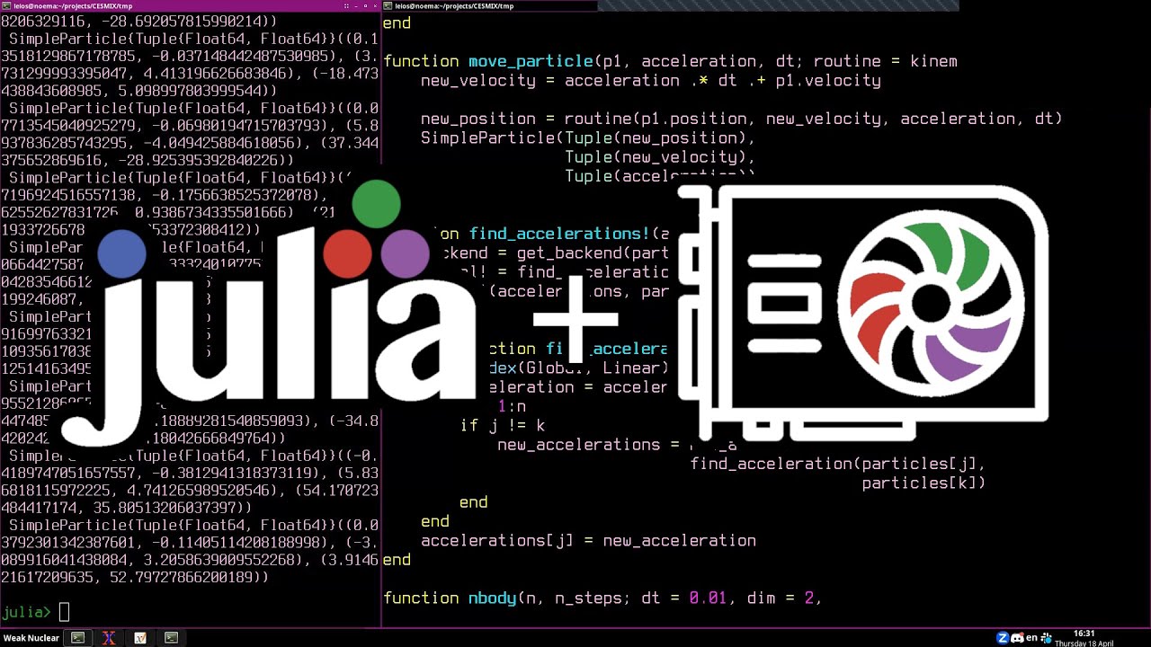 Introduction to kernel (GPU) programming in Julia with an NBody simulation