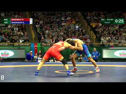 Round 3 FS - 57 kg: B. ERDENEBAT (MGL) v. A. KHASHALOV (AZE)