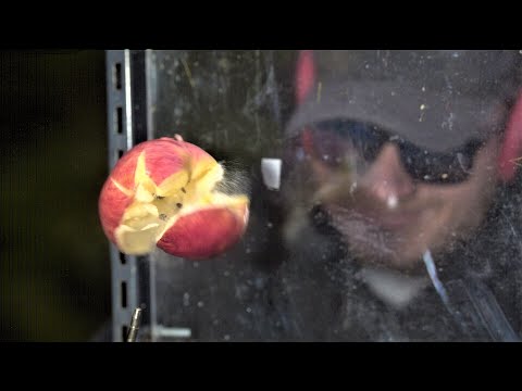Spinning levitating apple using compressed air until it explodes