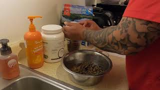 when we feed kibble to are american bulldog this is how we do it.