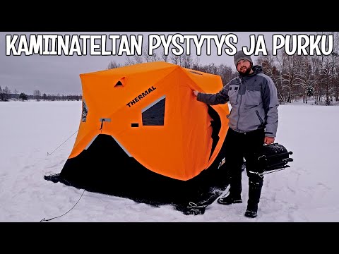 KAMIINATELTAN PYSTYTYS JA PURKU - VÄINÖ BUNKER THERMAL XL -TELTTA JA HAGHUS BUNKER 130 -KAMIINA