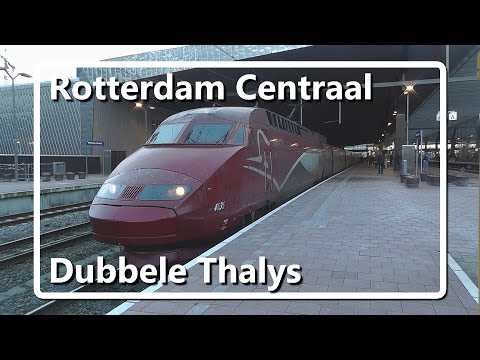 Dubbele Thalys vertrekt van station Rotterdam Centraal