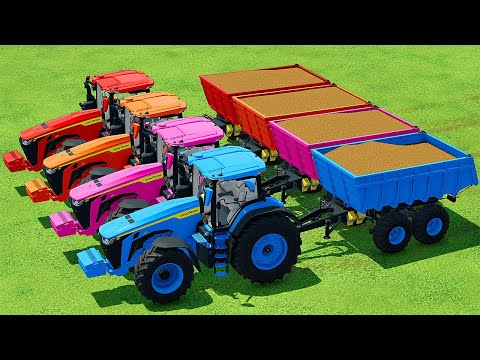 HARVESTING AND LOAD BARLEY WITH COLORED JOHN DEERE TRACTORS - Farming Simulator 22