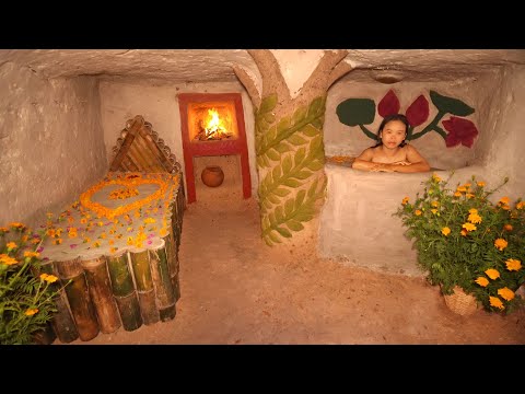 Girl Use Stick Can Building The Most Beautiful Luxury Underground House & Bathtub