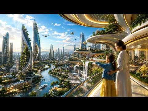 Golden Future Cities 2150 | Relaxing Sci-Fi Journey Through Nature & Innovation